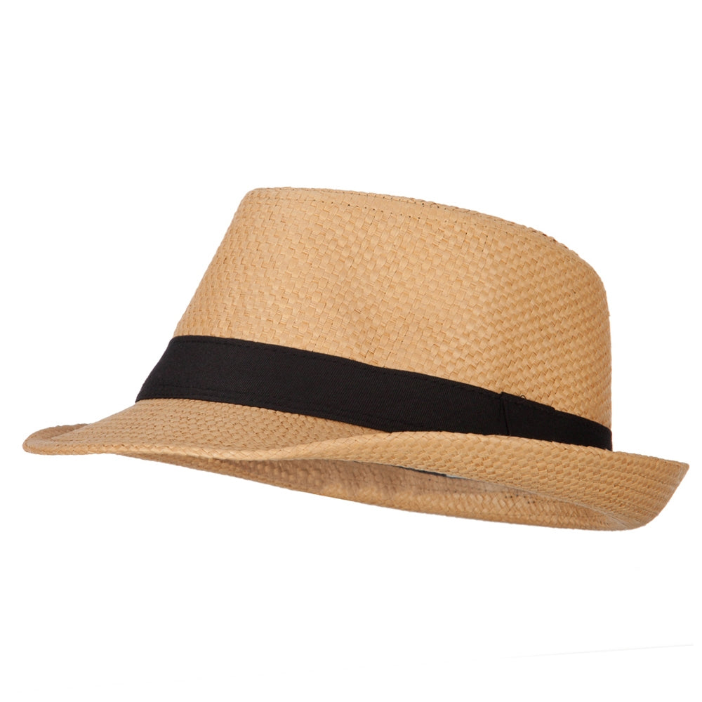 Men&#039;s Woven Paper Fedora Hat with Black Band - Bronze L