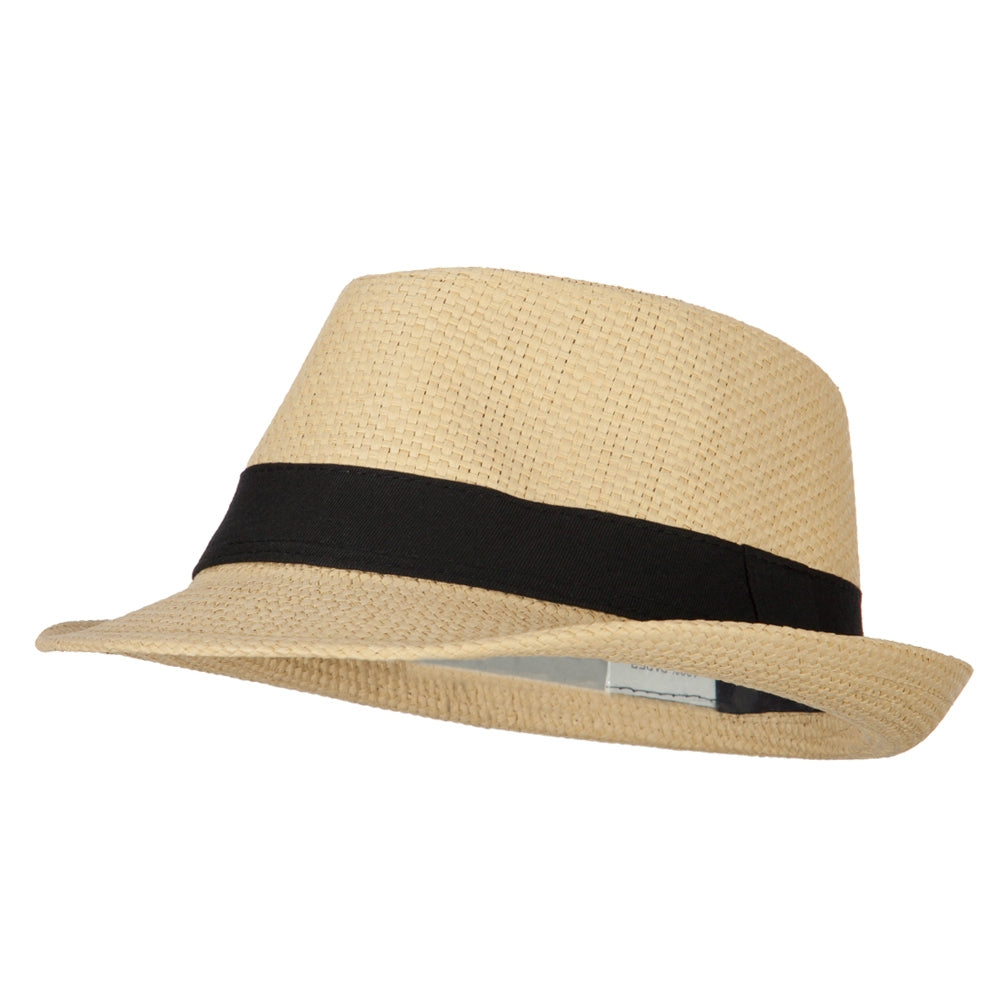 Men&#039;s Woven Paper Fedora Hat with Black Band - Natural L