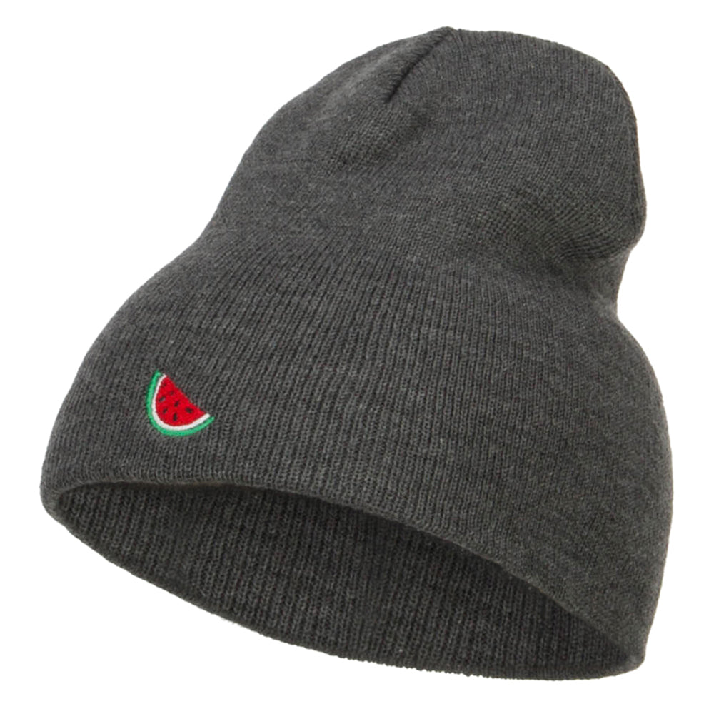 Mini Watermelon Embroidered Short Beanie - Dk Grey OSFM