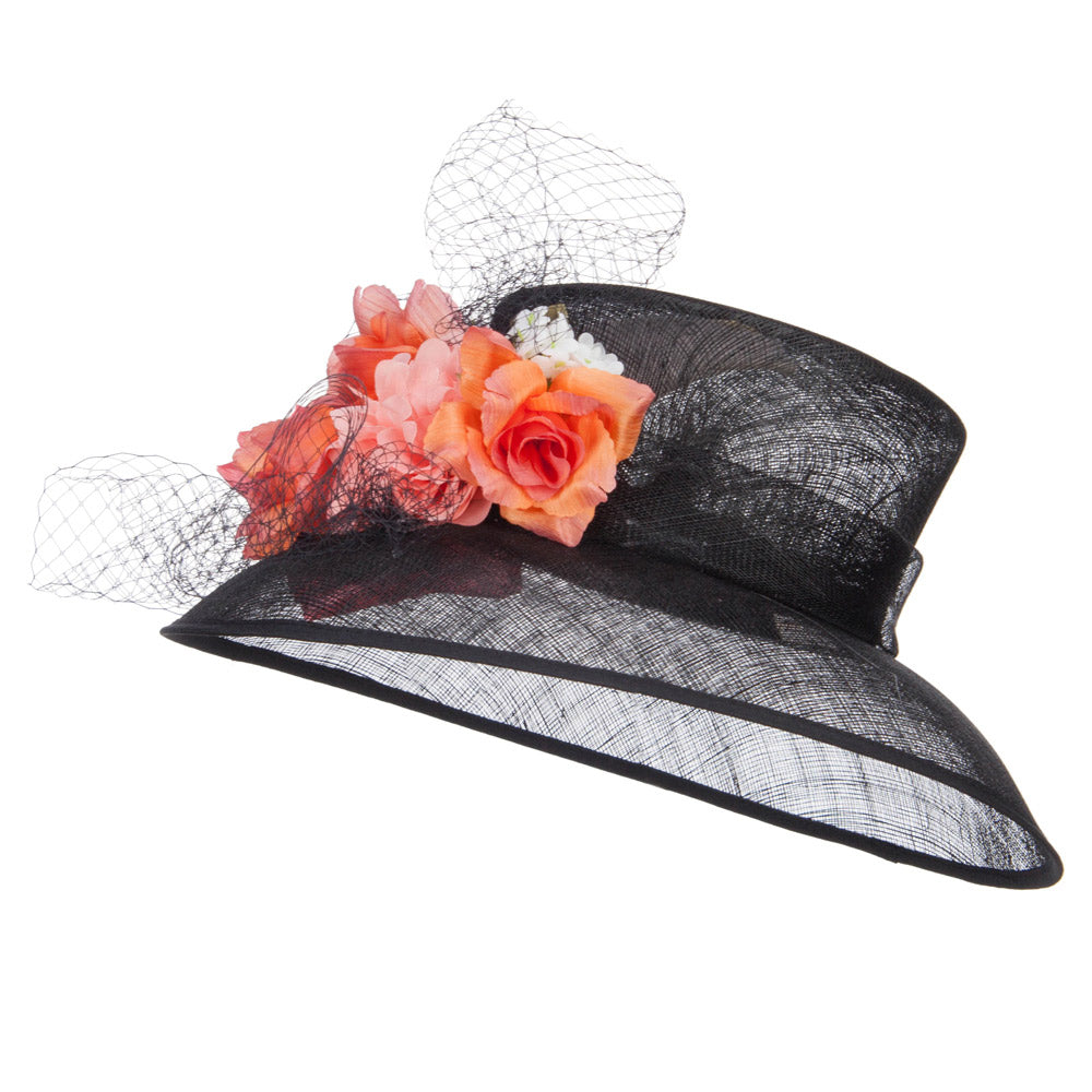 Mixed Flower Decoration Sinamay Hat - Black OSFM