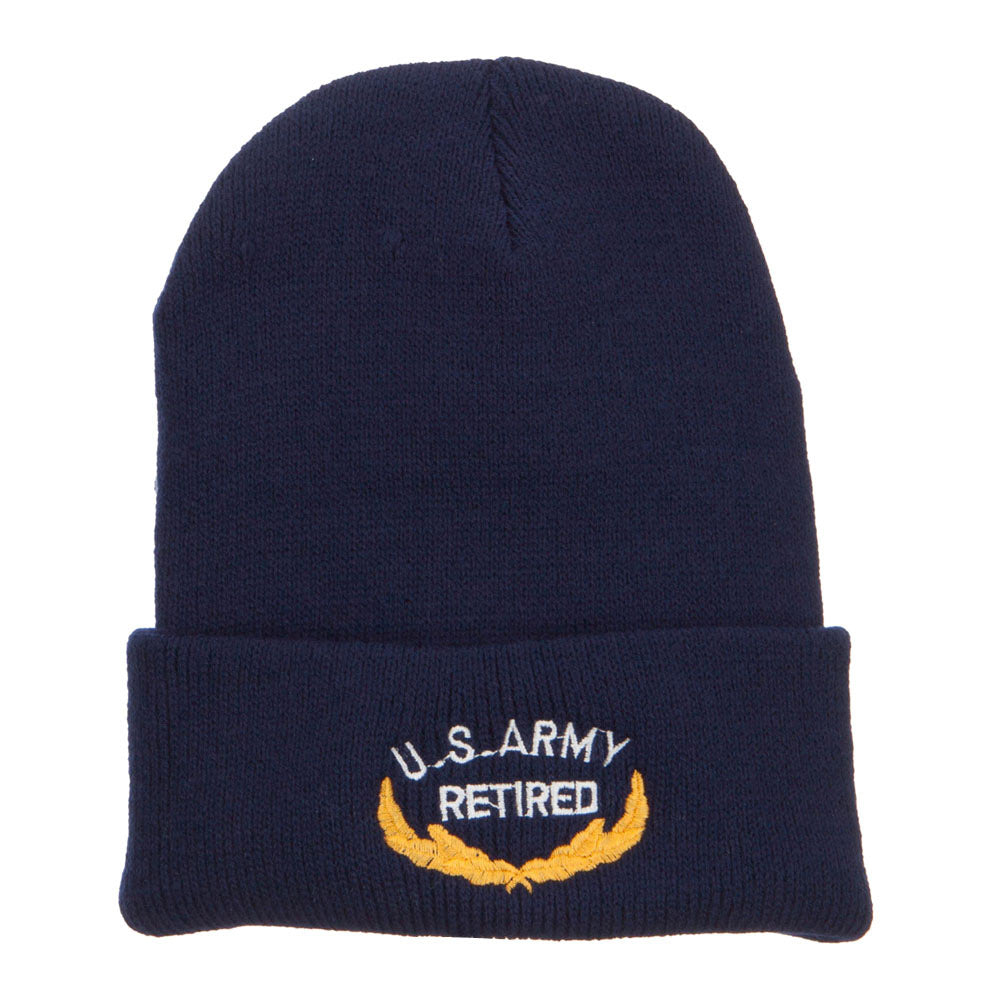 US Army Retired Emblem Embroidered Cuff Beanie - Navy OSFM