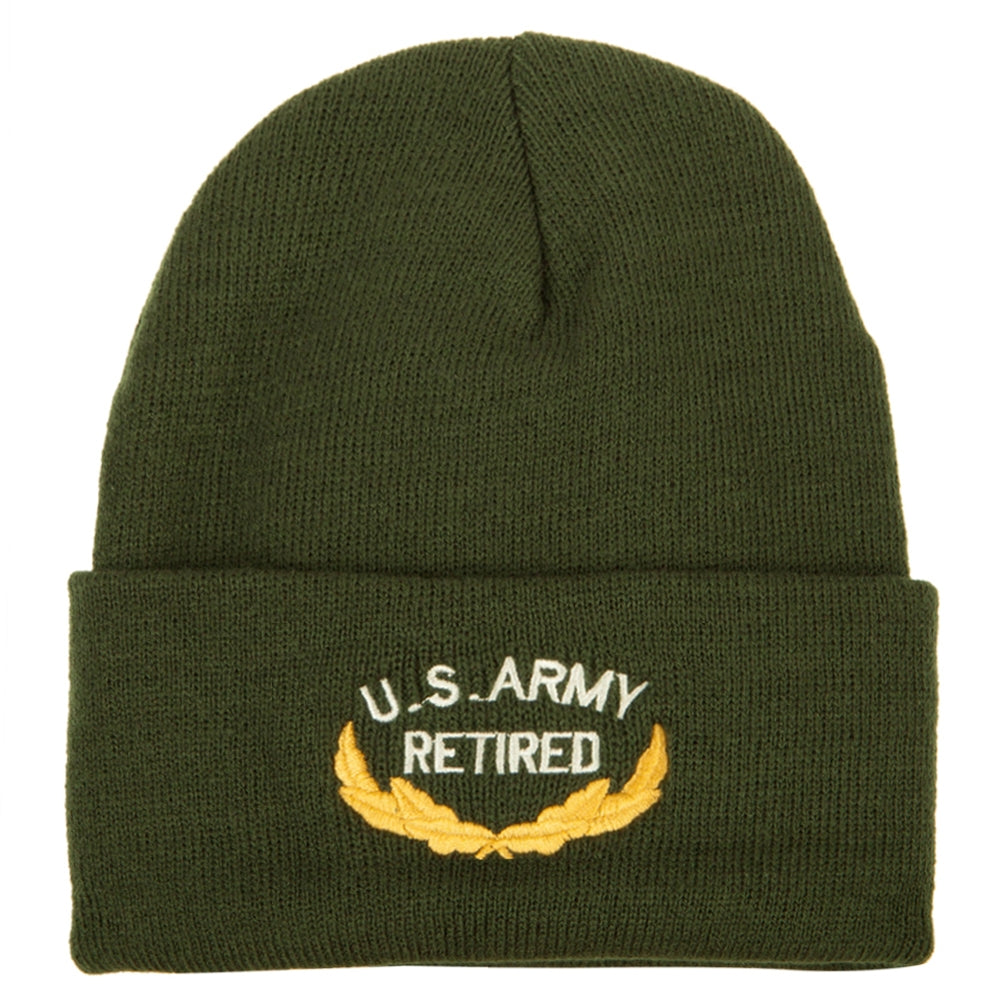US Army Retired Emblem Embroidered Cuff Beanie - Olive OSFM