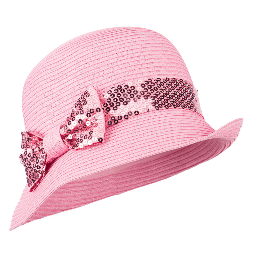 Sequin Bow Women&#039;s Cloche Hat - Fuchsia OSFM