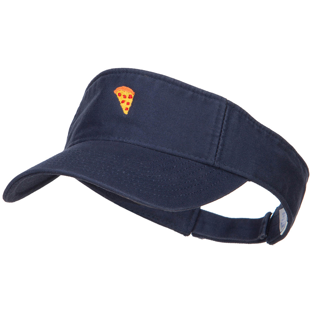 Mini Pizza Embroidered Cotton Washed Visor - Navy OSFM