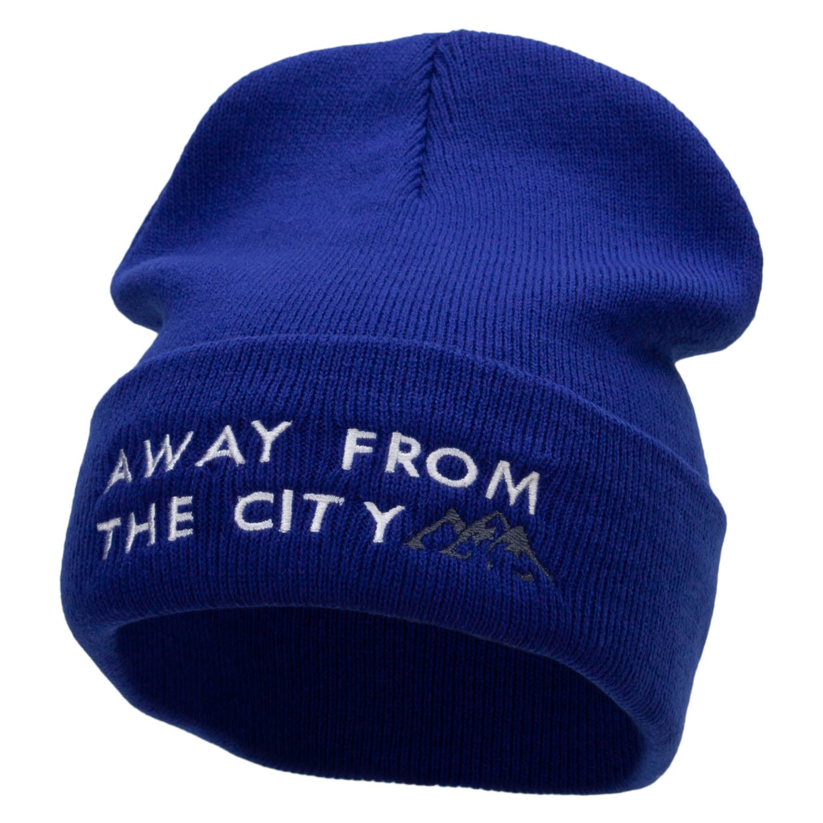 Away From The City Embroidered 12 Inch Long Knitted Beanie - Royal OSFM