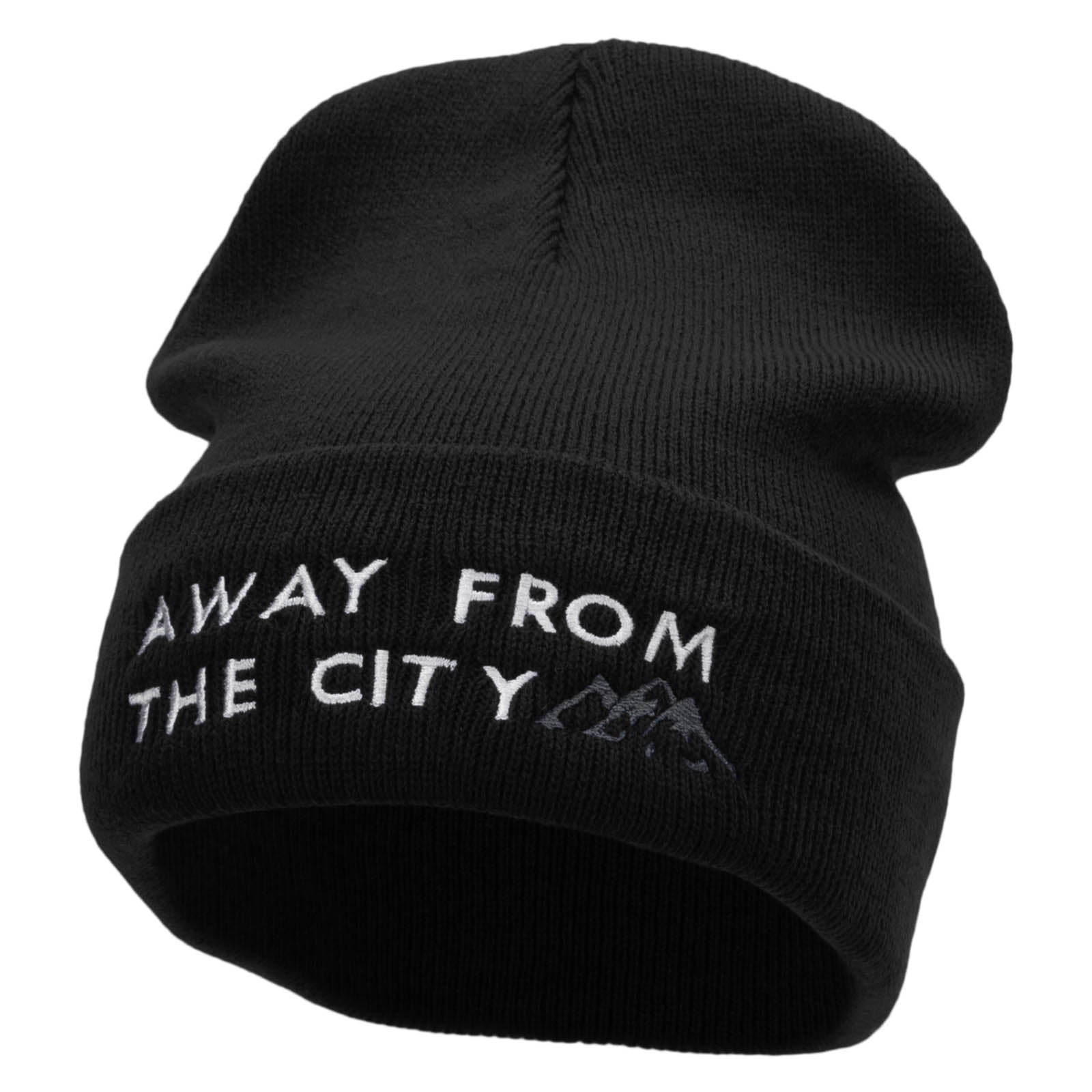 Away From The City Embroidered 12 Inch Long Knitted Beanie - Black OSFM