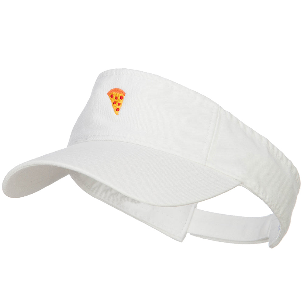 Mini Pizza Embroidered Cotton Washed Visor - White OSFM