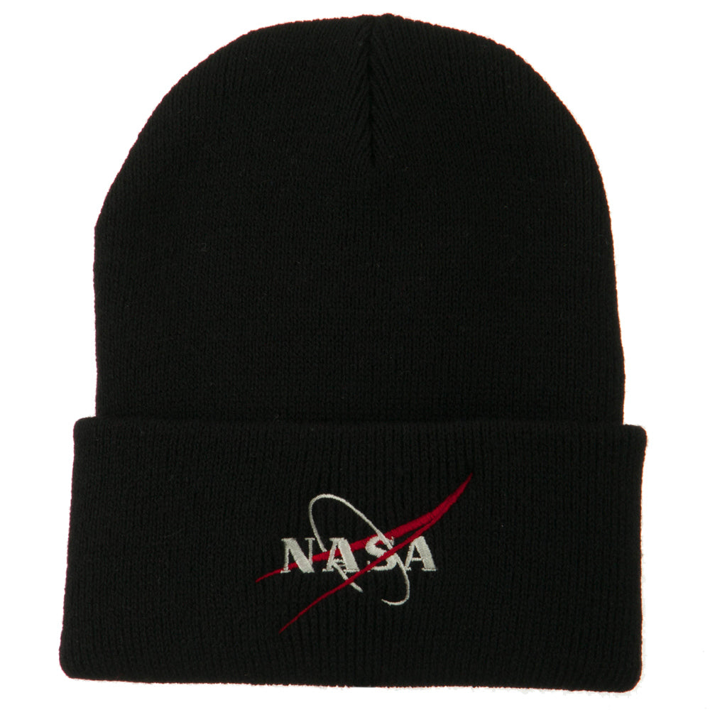 NASA Logo Embroidered Long Knit Beanie - Black OSFM