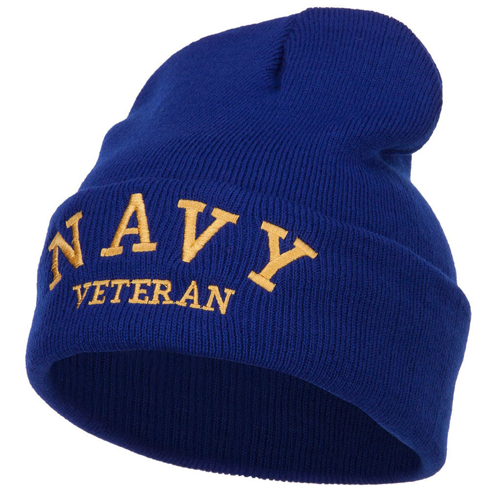 Navy Veteran Letters Embroidered Long Beanie - Royal OSFM