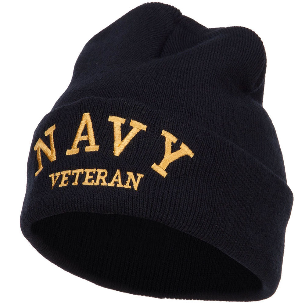 Navy Veteran Letters Embroidered Long Beanie - Black OSFM
