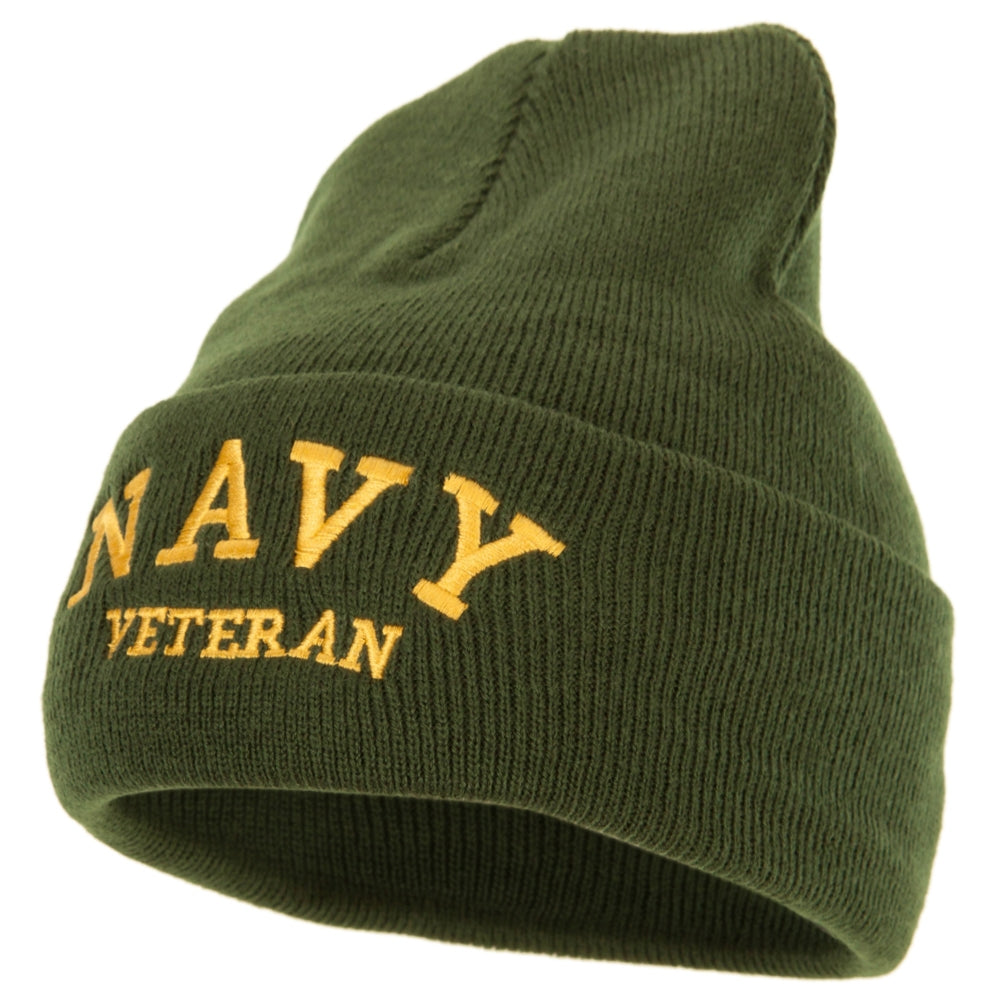 Navy Veteran Letters Embroidered Long Beanie - Olive OSFM