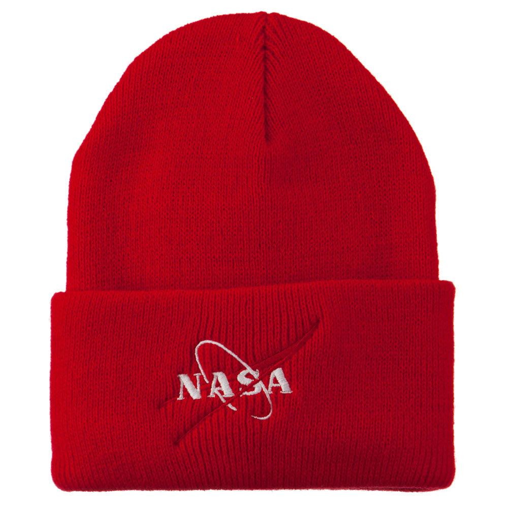 NASA Logo Embroidered Long Knit Beanie - Red OSFM