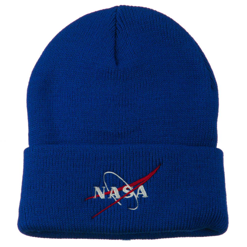 NASA Logo Embroidered Long Knit Beanie - Royal OSFM