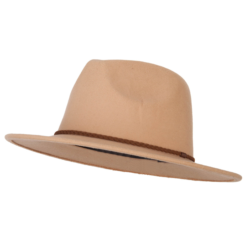 Unisex Braid Leatherette Band Trim Large Brim Polyester Fedora Hat - Camel M