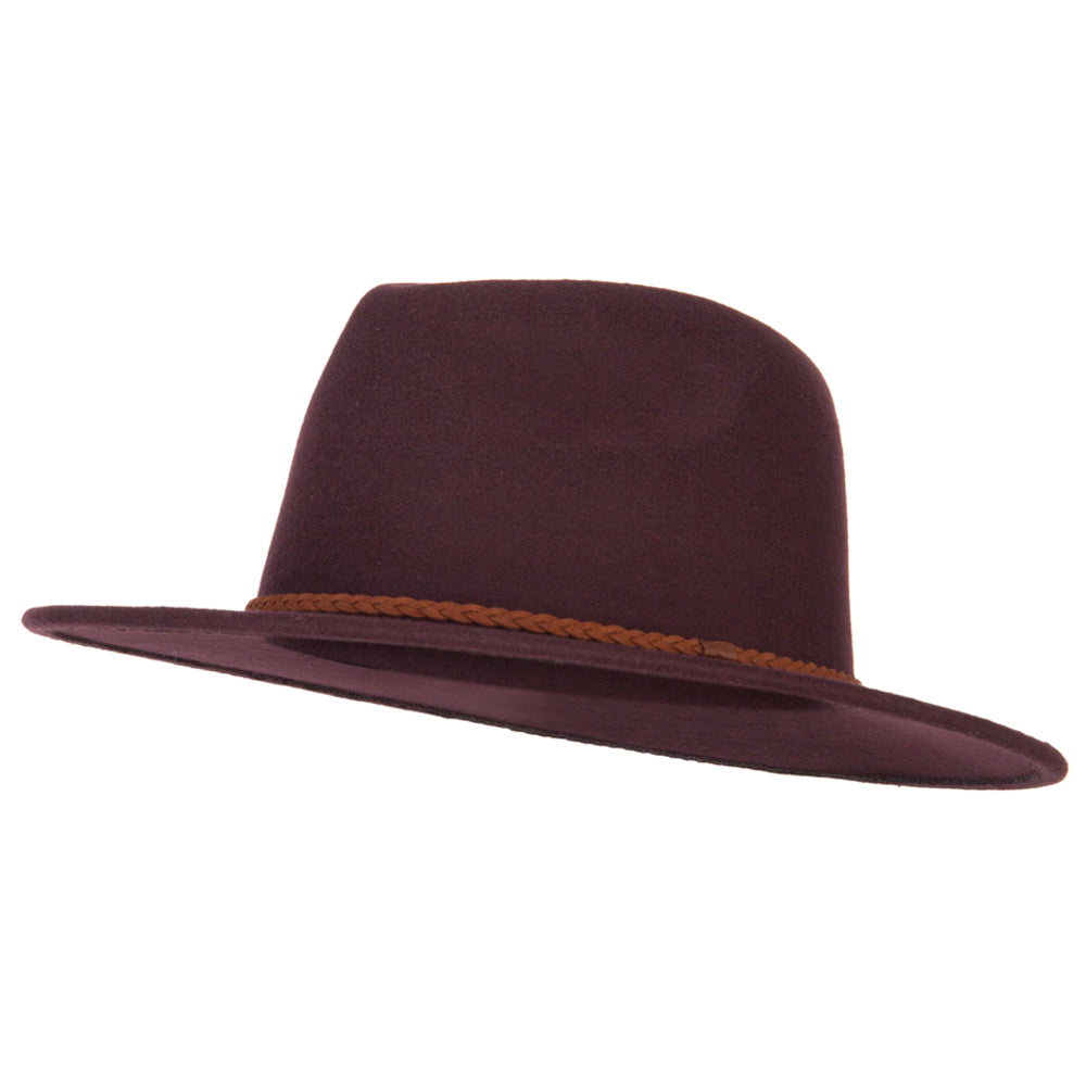 Unisex Braid Leatherette Band Trim Large Brim Polyester Fedora Hat - Chocolate M