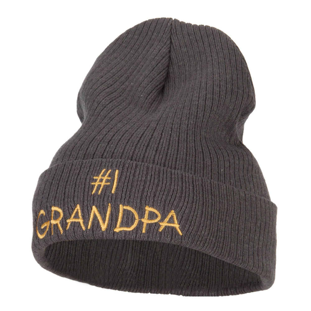 Number 1 Grandpa Embroidered Big Size Cuff Long Beanie - Charcoal XL-3XL