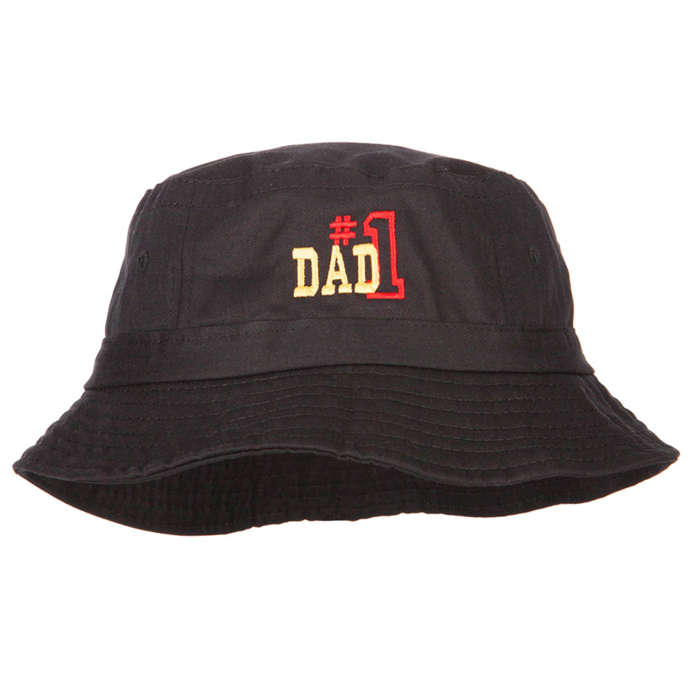 Number 1 Dad Outline Embroidered Bucket Hat - Black OSFM