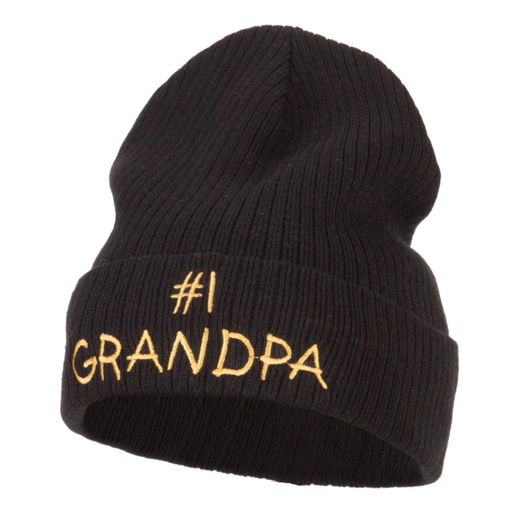 Number 1 Grandpa Embroidered Big Size Cuff Long Beanie - Black XL-3XL