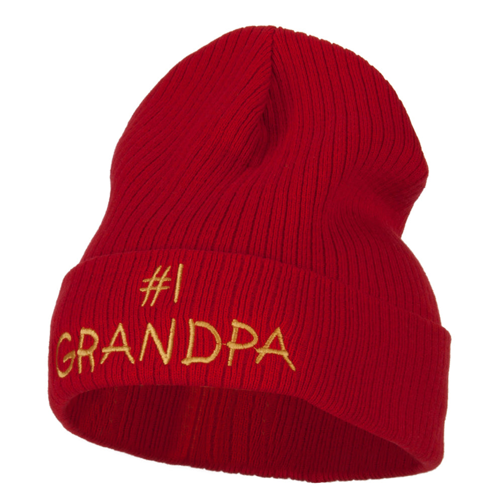 Number 1 Grandpa Embroidered Big Size Cuff Long Beanie - Red XL-3XL