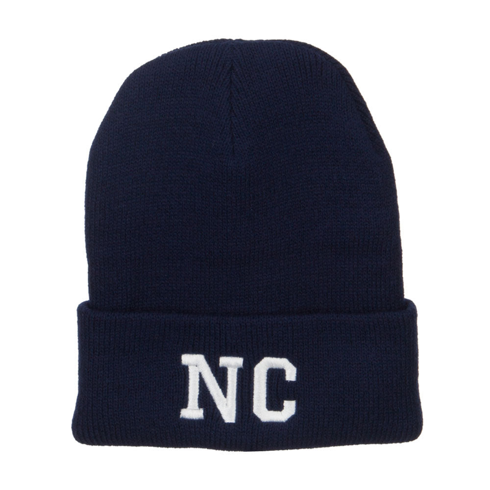 NC North Carolina Embroidered Long Beanie - Navy OSFM