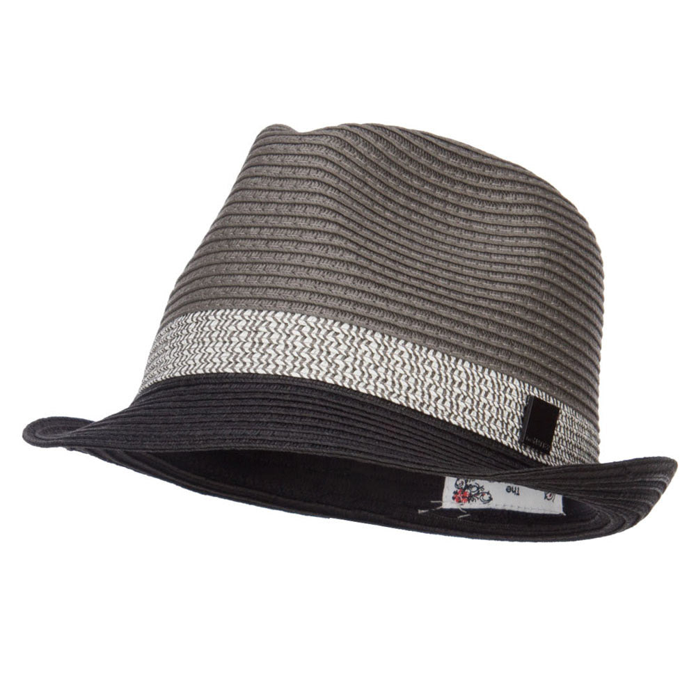 Patterned Band Paper Straw Fedora - Black OSFM