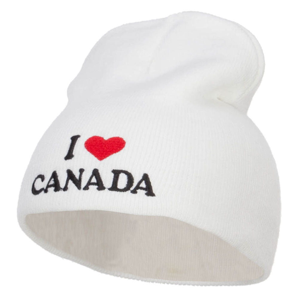 I Love Canada Embroidered Short Beanie - White OSFM