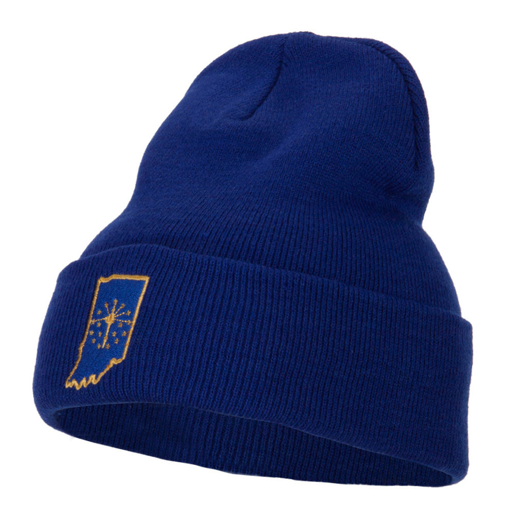 Indiana State Flag Map Embroidered Long Beanie - Royal OSFM