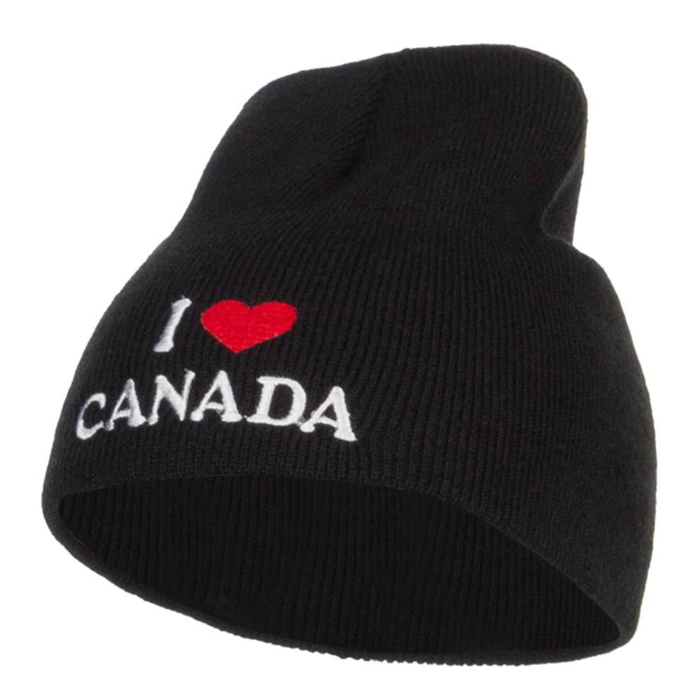 I Love Canada Embroidered Short Beanie - Black OSFM