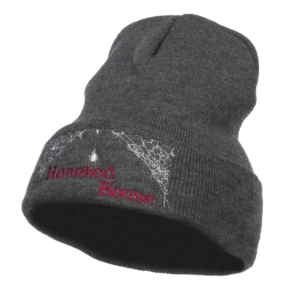 Halloween Haunted House Embroidered Beanie - Dk Grey OSFM