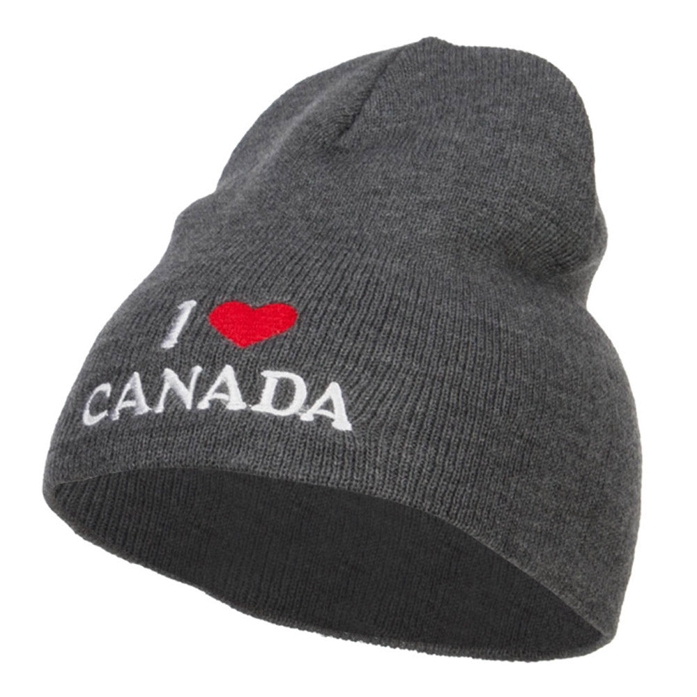 I Love Canada Embroidered Short Beanie - Dk Grey OSFM