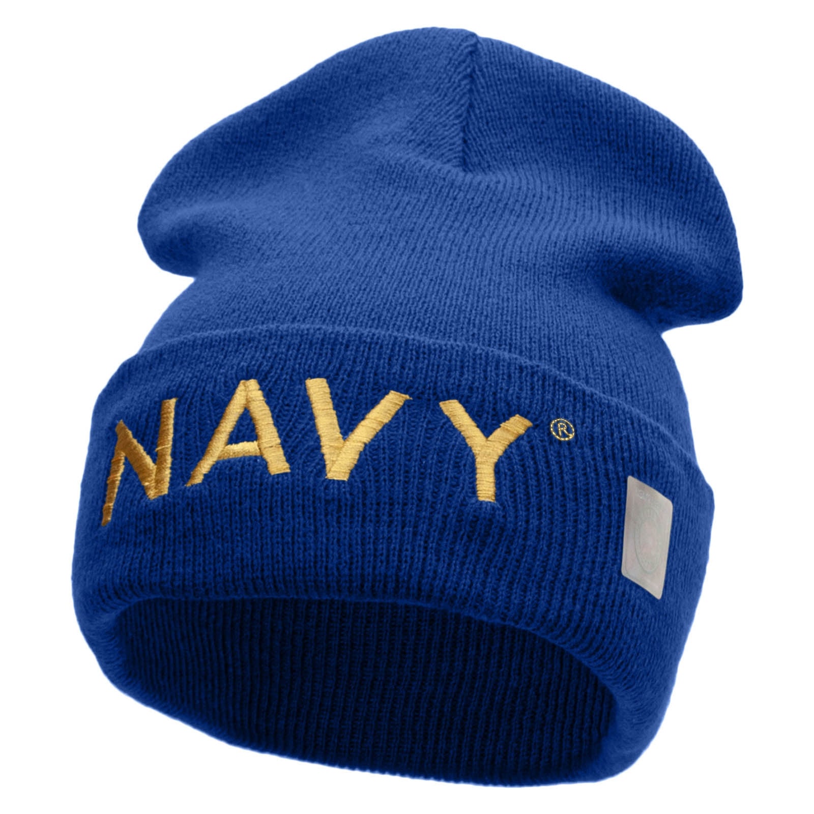 Licensed Navy Embroidered Long Knitted Beanie Made in USA - Royal OSFM