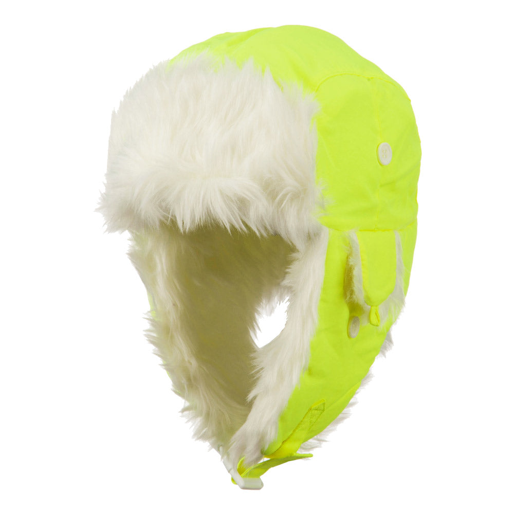 Neon Faux Fur Aviator Trooper Hat - Neon Yellow L-XL