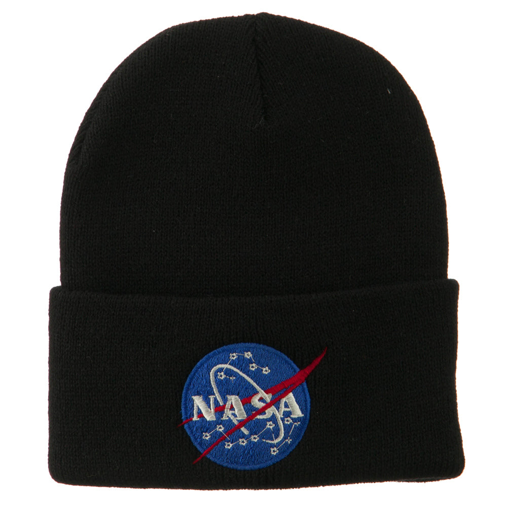 NASA Insignia Embroidered Long Beanie - Black OSFM