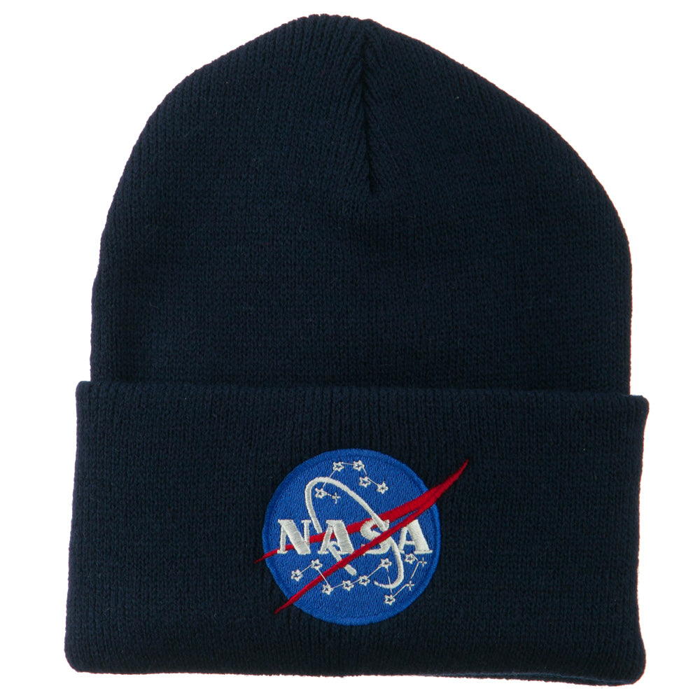 NASA Insignia Embroidered Long Beanie - Navy OSFM