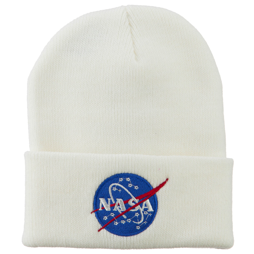 NASA Insignia Embroidered Long Beanie - White OSFM