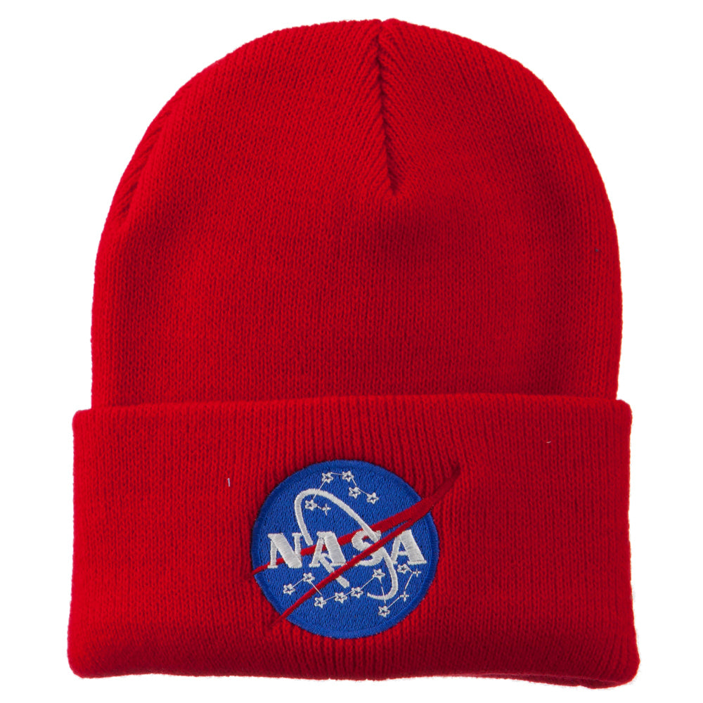 NASA Insignia Embroidered Long Beanie - Red OSFM