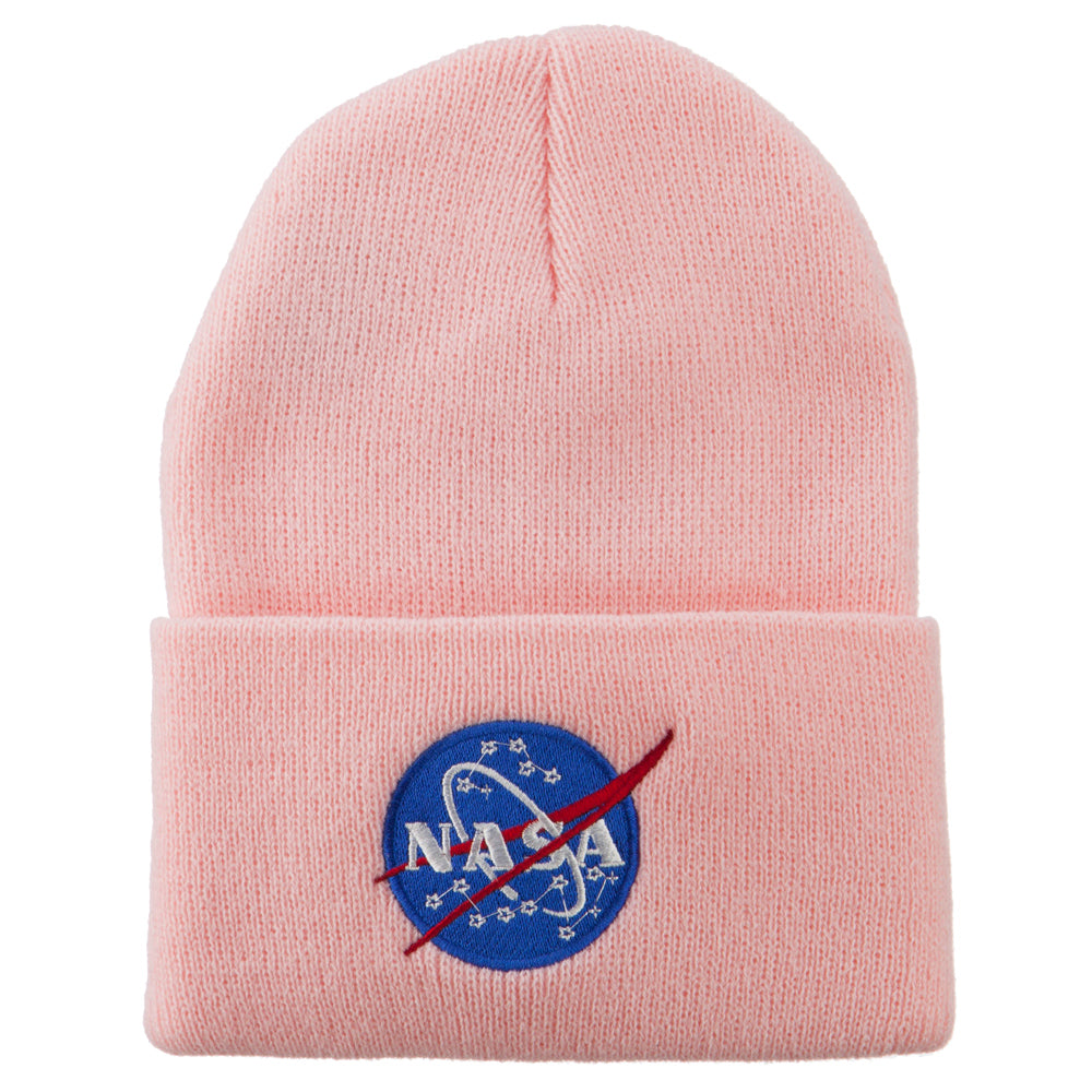 NASA Insignia Embroidered Long Beanie - Pink OSFM