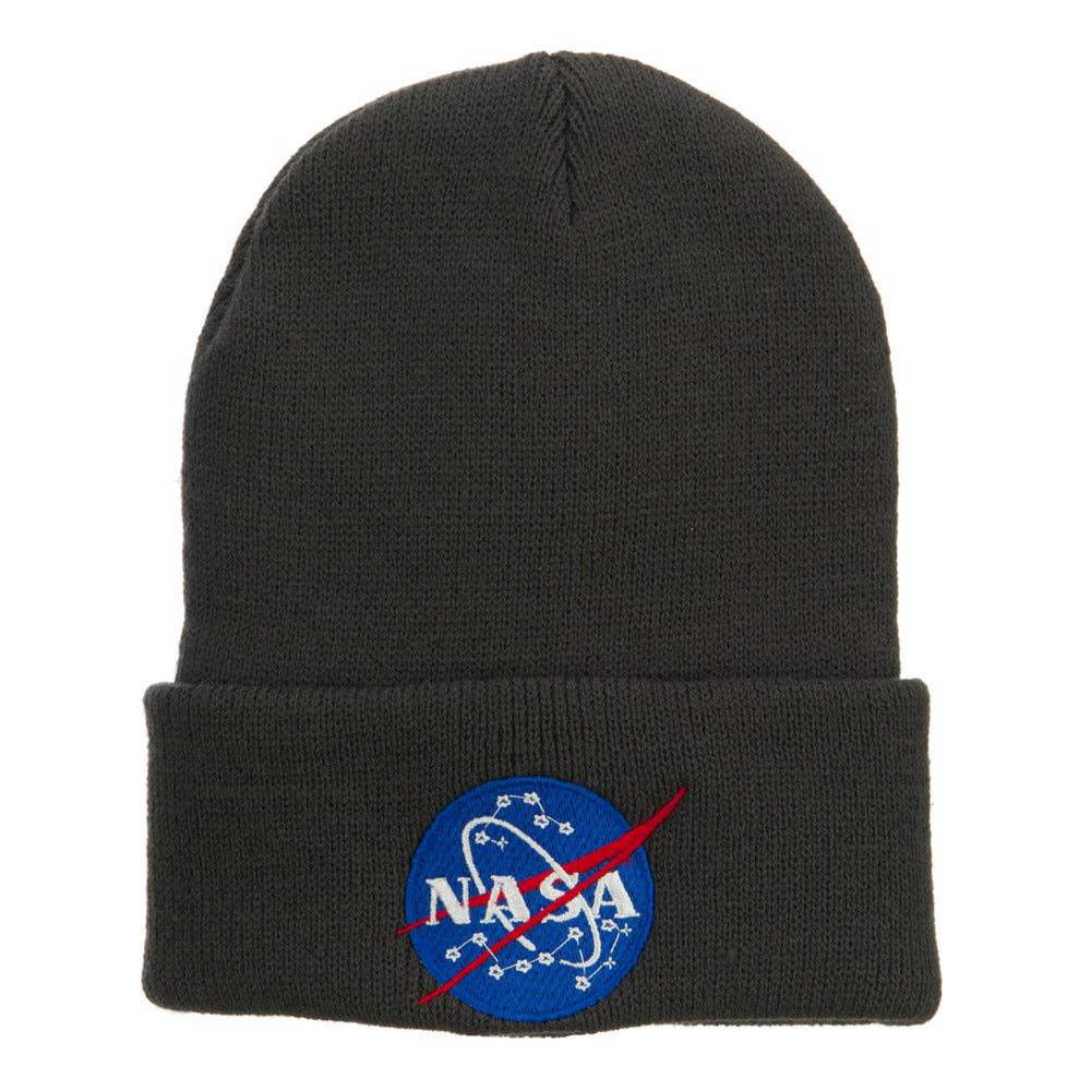 NASA Insignia Embroidered Long Beanie - Dk Grey OSFM