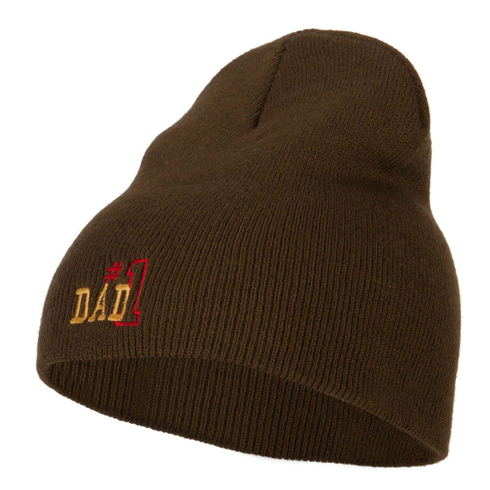 Number 1 Dad Outline Embroidered Big Stretch Short Beanie - Olive XL-3XL