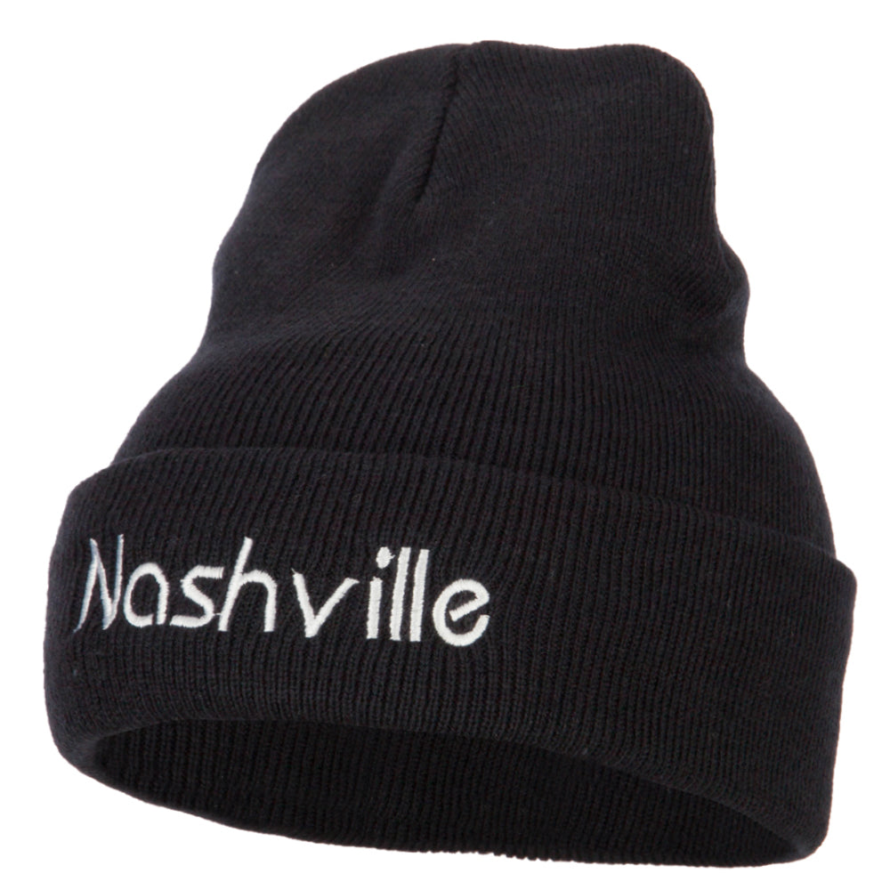 Nashville Embroidered Knitted Long Beanie - Navy OSFM