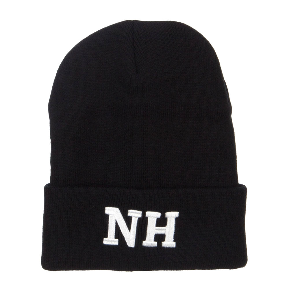 NH New Hampshire State Embroidered Long Beanie - Black OSFM