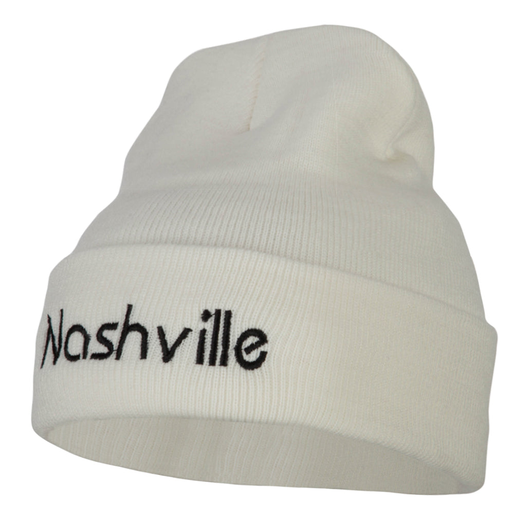 Nashville Embroidered Knitted Long Beanie - White OSFM