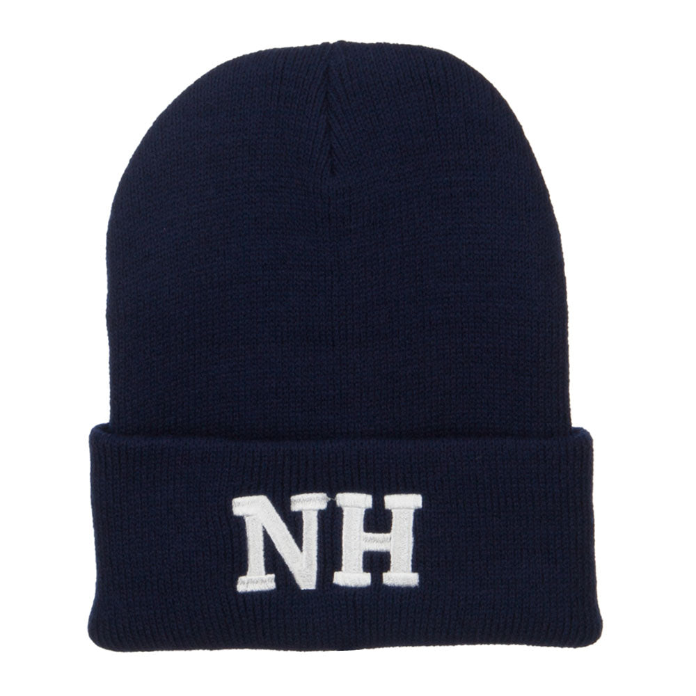 NH New Hampshire State Embroidered Long Beanie - Navy OSFM