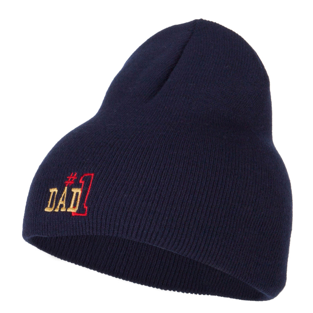 Number 1 Dad Outline Embroidered Big Stretch Short Beanie - Navy XL-3XL