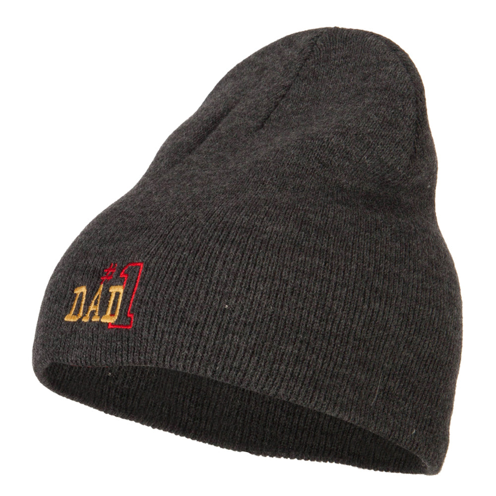 Number 1 Dad Outline Embroidered Big Stretch Short Beanie - Charcoal XL-3XL