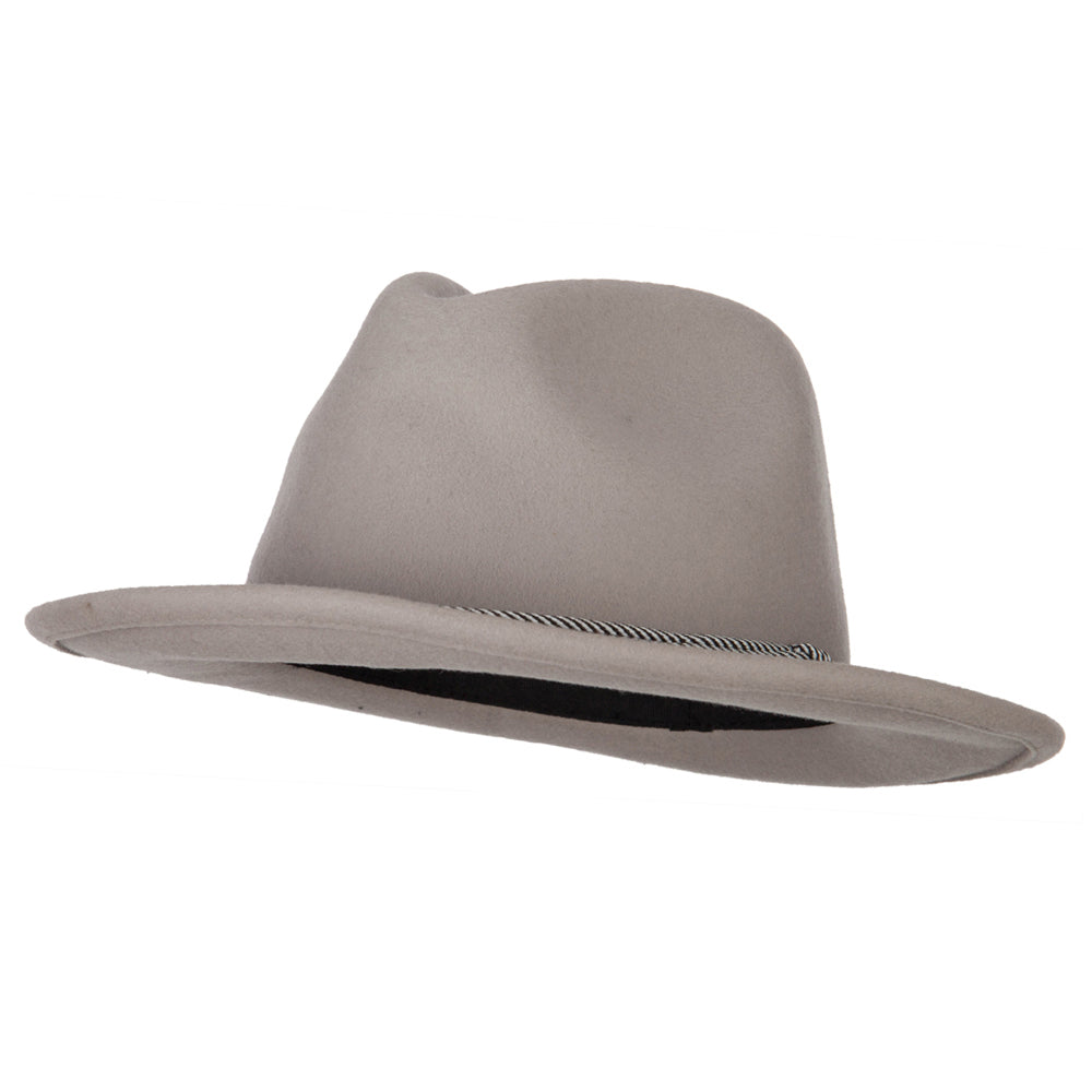 Unisex Wool Felt Satin Rope Band Trim Pinched Crown Fedora Hat - Grey M