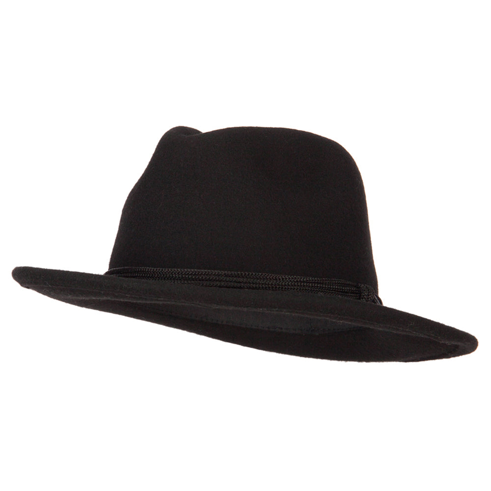 Unisex Wool Felt Satin Rope Band Trim Pinched Crown Fedora Hat - Black M