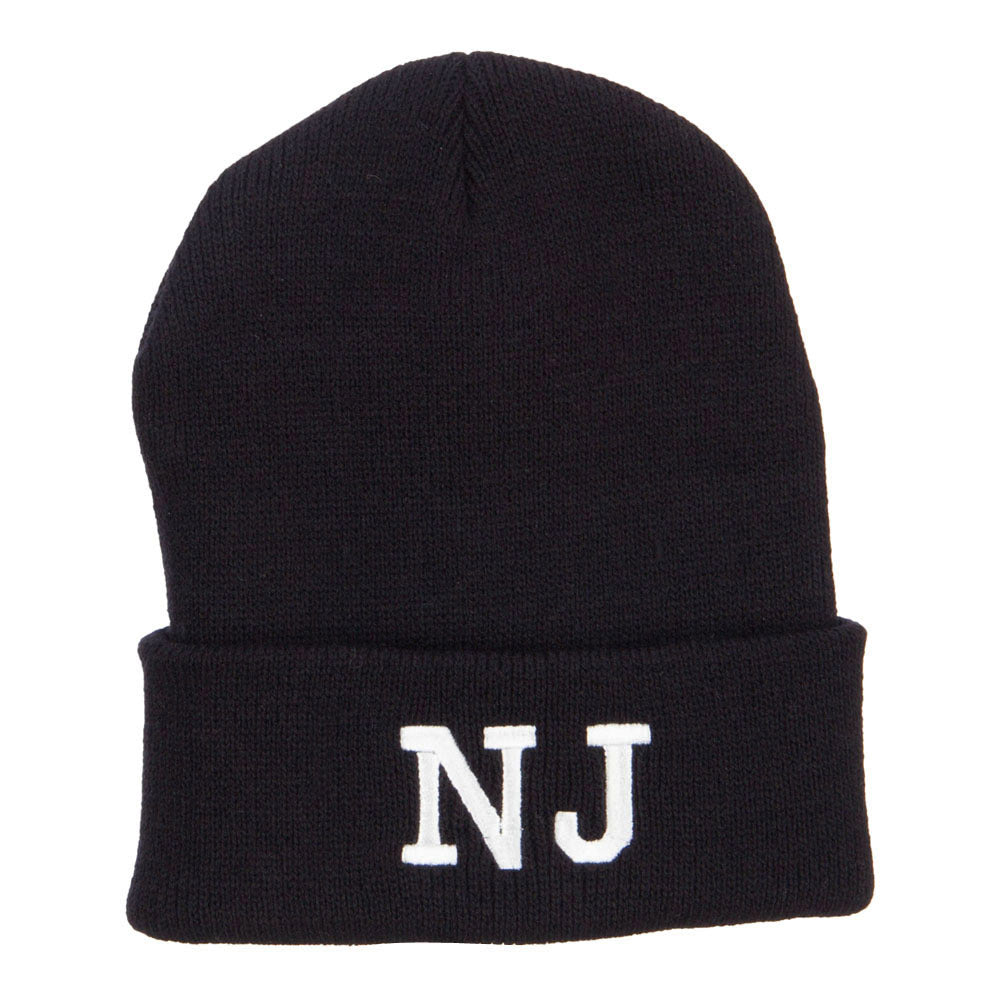 NJ New Jersey State Embroidered Cuff Beanie - Black OSFM