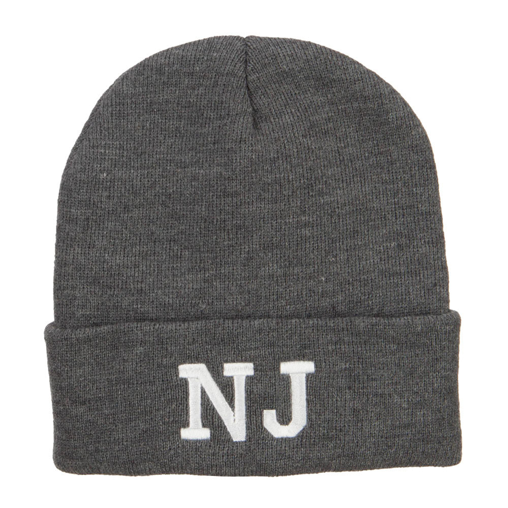 NJ New Jersey State Embroidered Cuff Beanie - Dk Grey OSFM