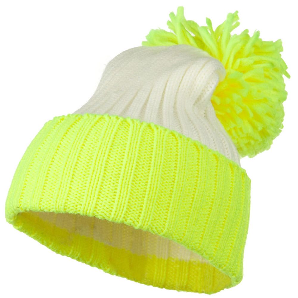 Neon Knit Hat with Pom Pom - Neon Yellow OSFM